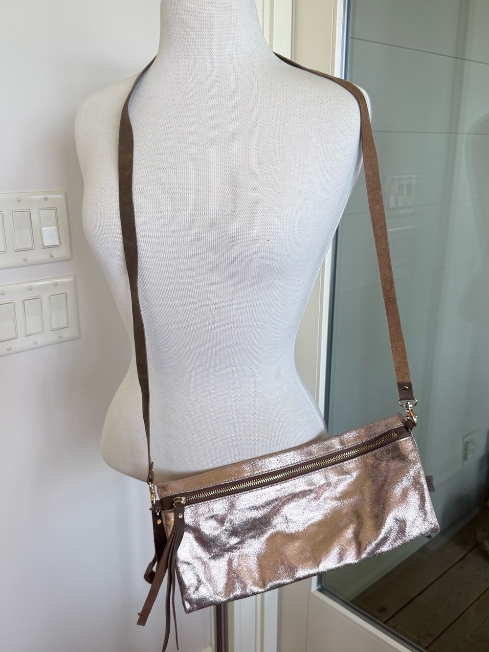 Head Regal Metallic Crossbody Clutch with Adjustable Strap